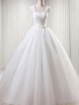 Ball-Gown Square Ruffles Floor-Length Tulle Wedding Dress