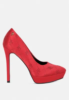 Ballard Monogram Satin Stiletto Pumps