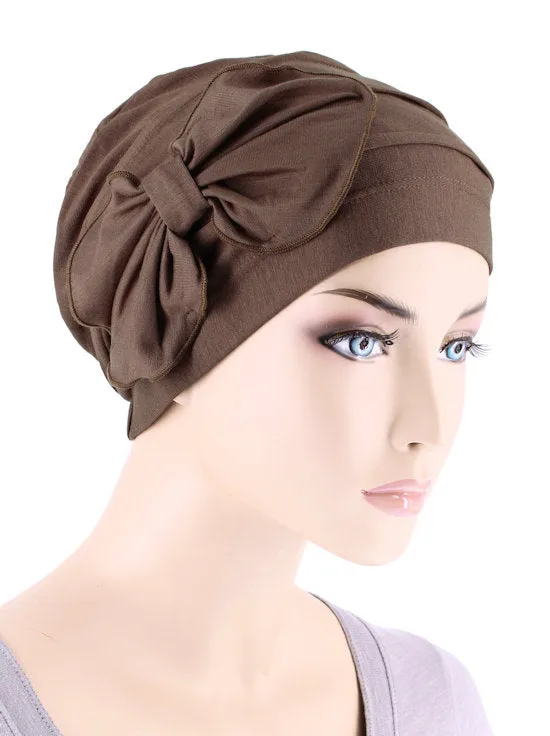 Bamboo Pleated Bow Cap Cedar Brown