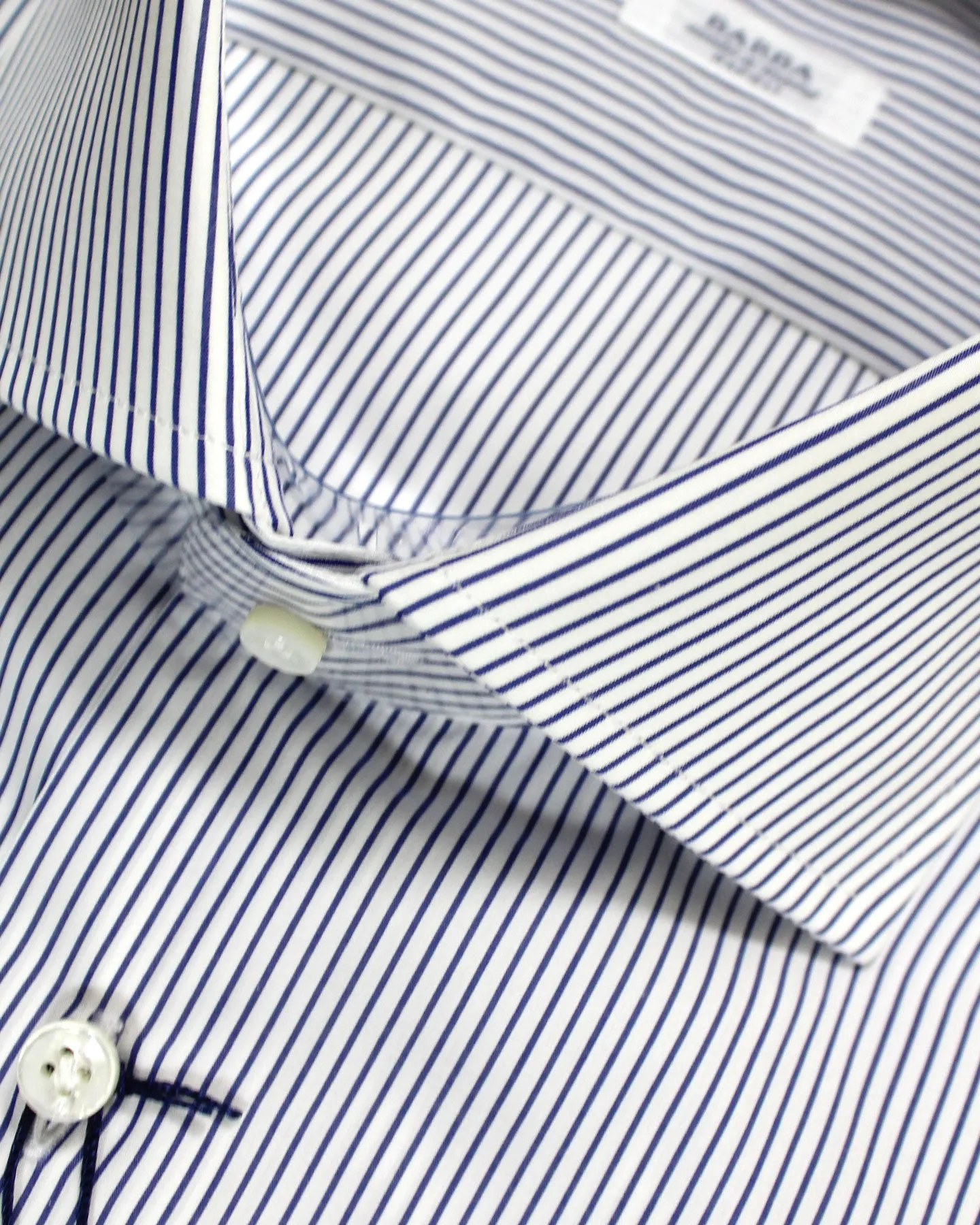 Barba Dress Shirt White Navy Stripes 41 - 16 Modern Fit