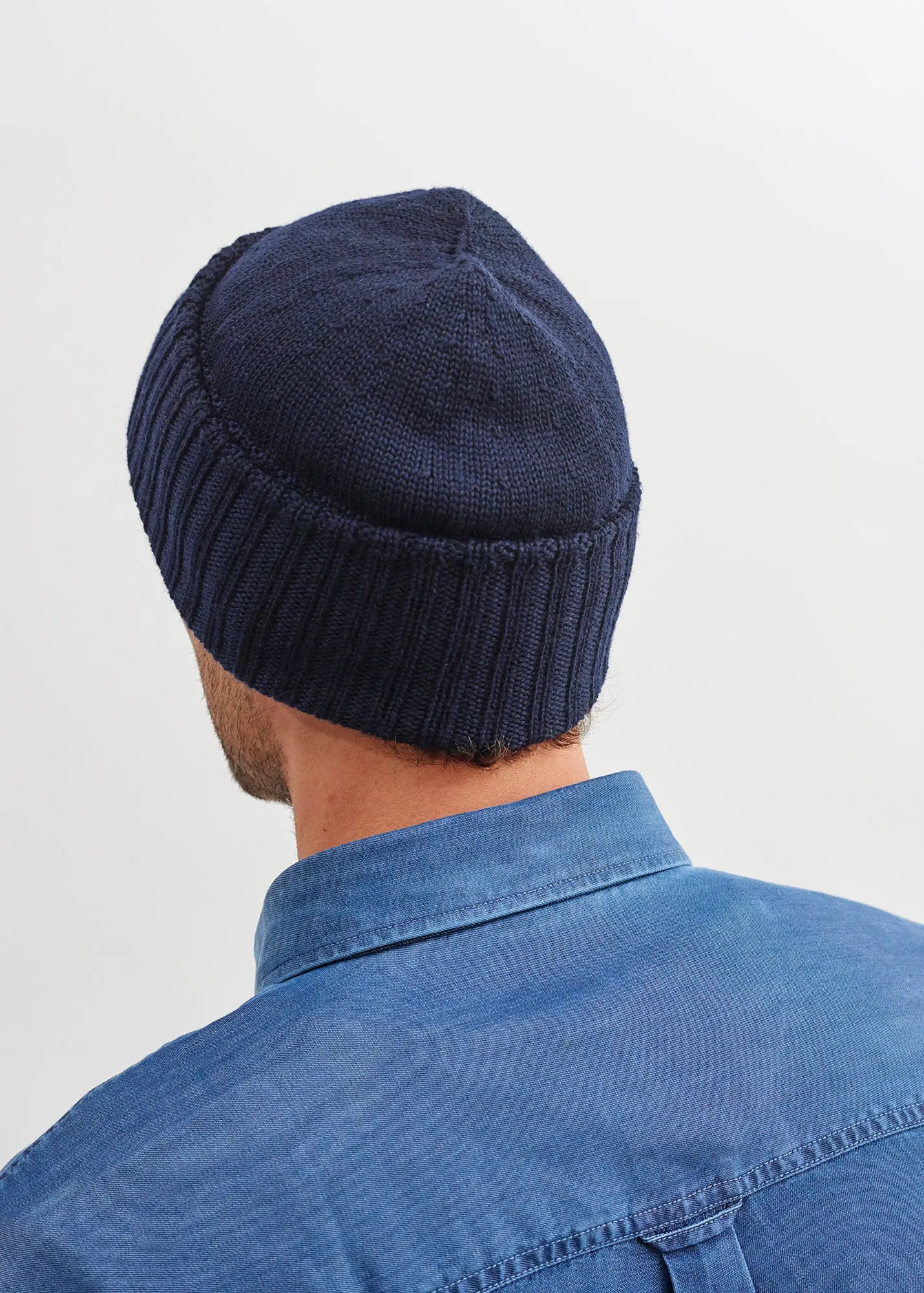 Barbaresque turn-up hat - in knitted wool (NAVY)