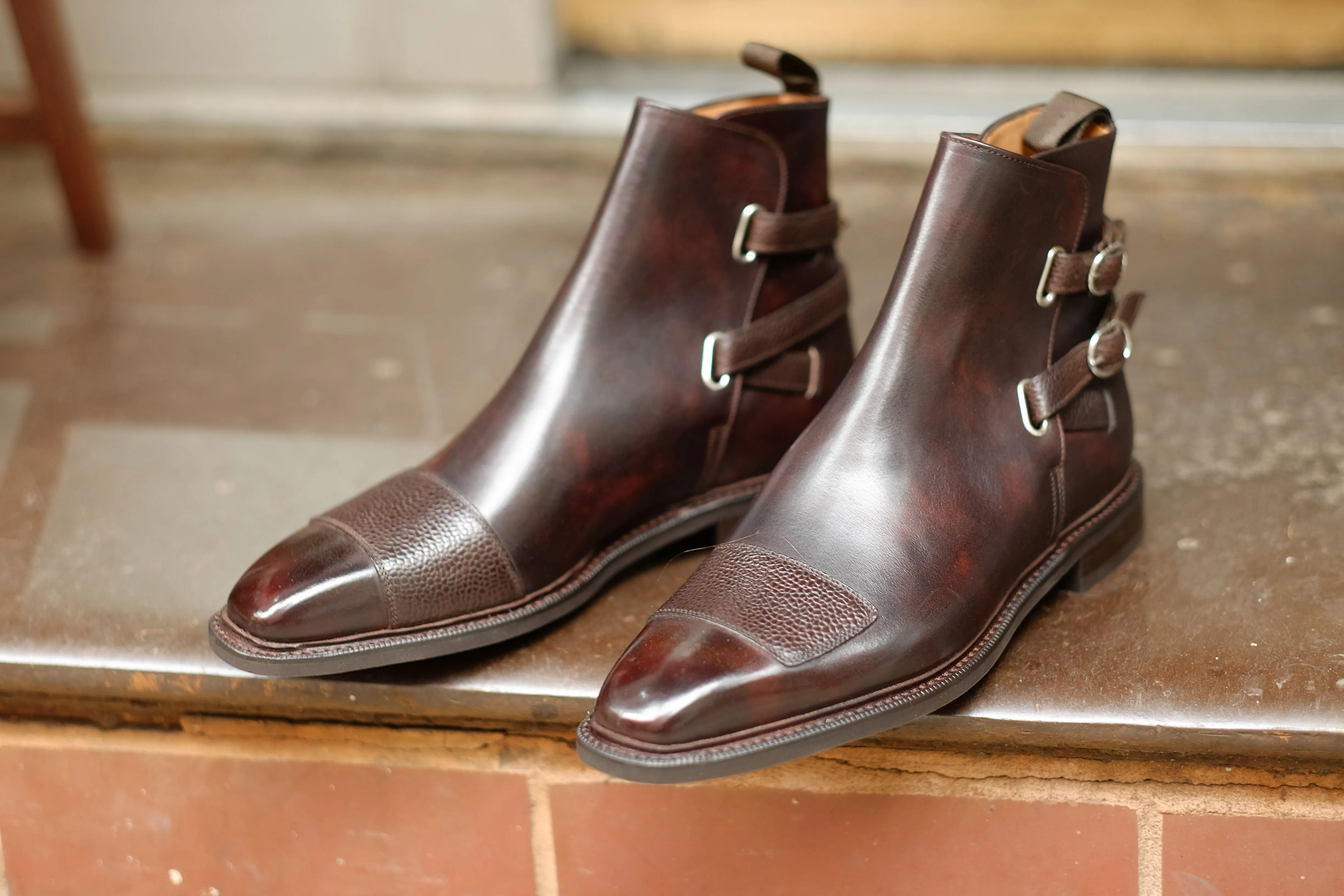 Barbosa - MTO - Dark Brown Museum Calf / Mid Brown Scotch Grain - MGF Last - Studded Rubber Sole - Storm Welt