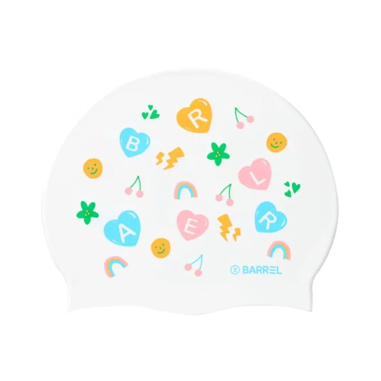 Barrel Girlish Silicone Swim Cap-WHITE