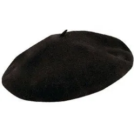 Basque France Black Wool French Beret Hat - 10"- Made in France