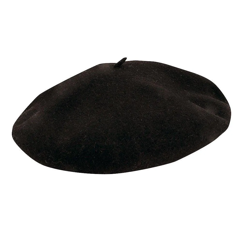 Basque France Black Wool French Beret Hat - 10"- Made in France