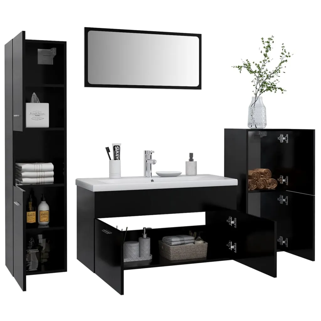 Bathroom Furniture Set Black Engineered Wood