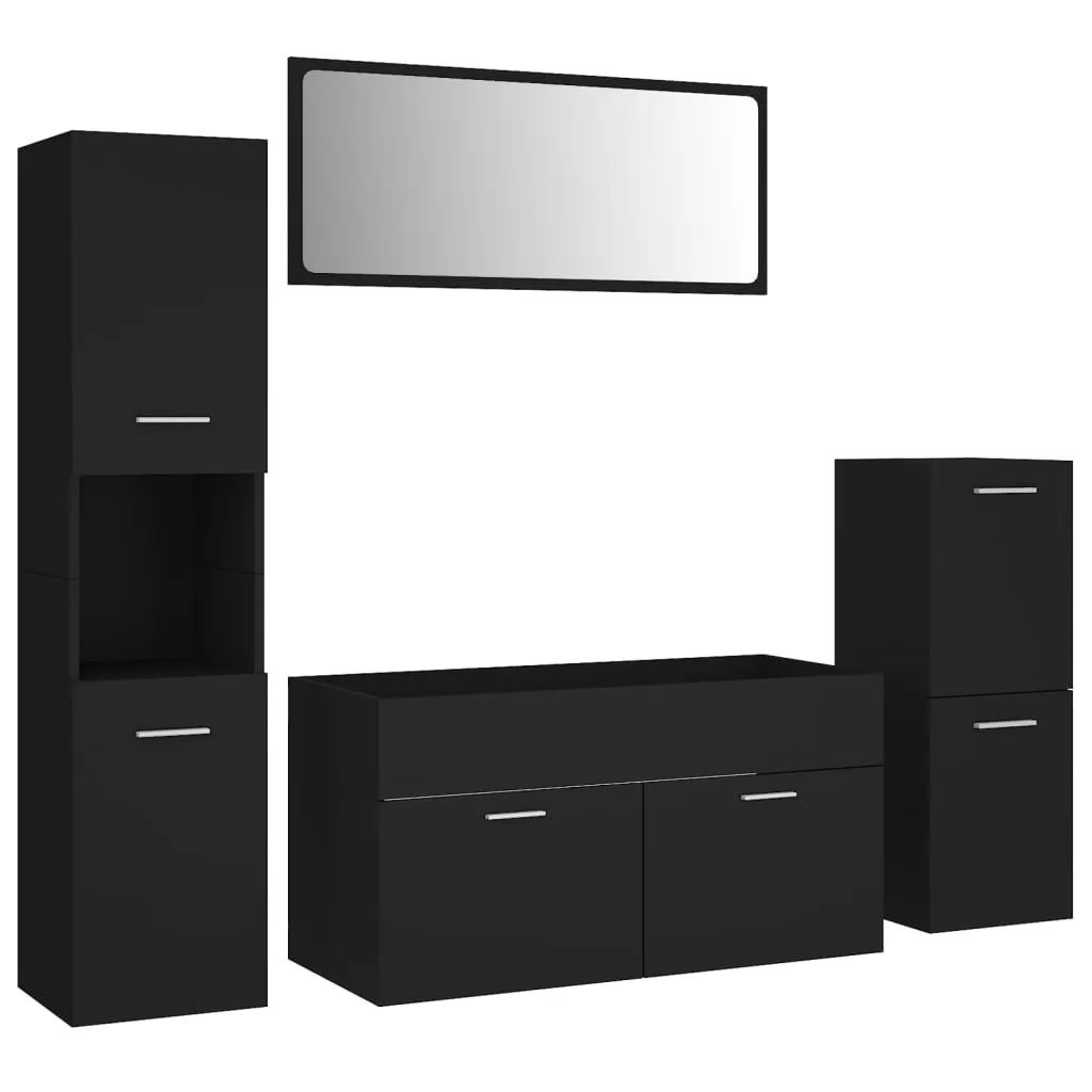 Bathroom Furniture Set Black Engineered Wood