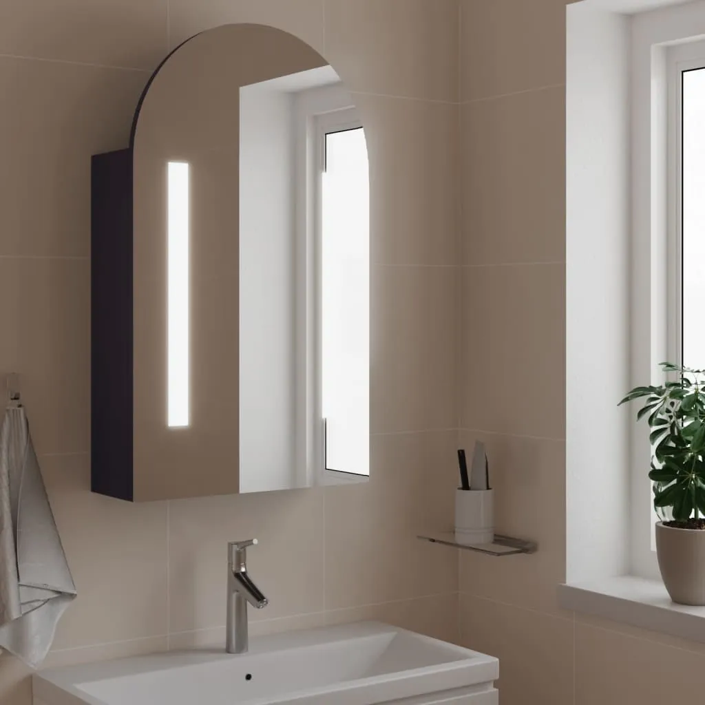 Bathroom Mirror Cabinet with LED Light Arched Grey 42x13x70 cm