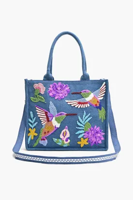 Beaded Denim Critter Shopper-Humming Birds