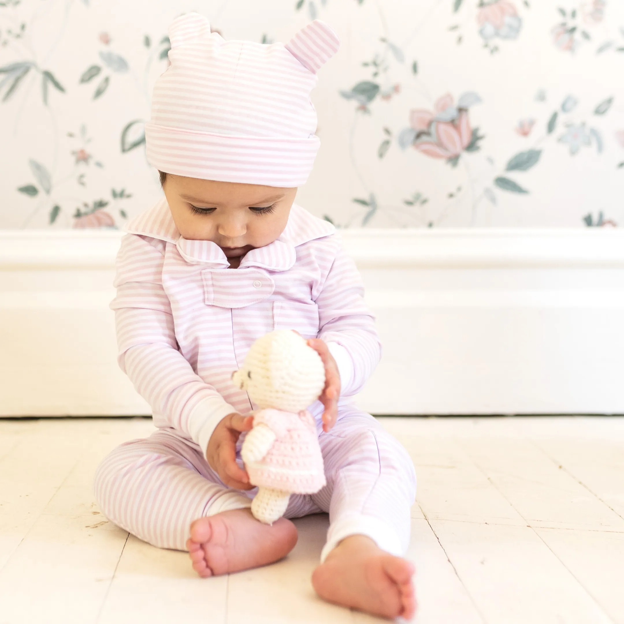 Bear Ear Hat - Pink Stripe