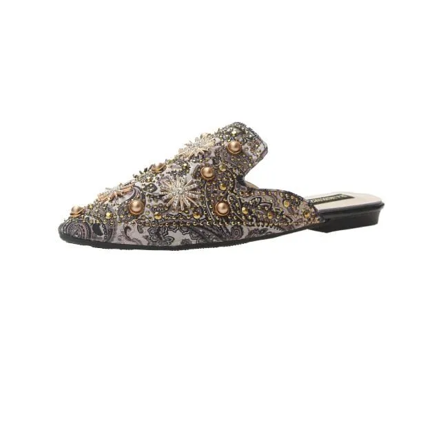 Beautiful Bling Square Heel Mule Slip On Shoes