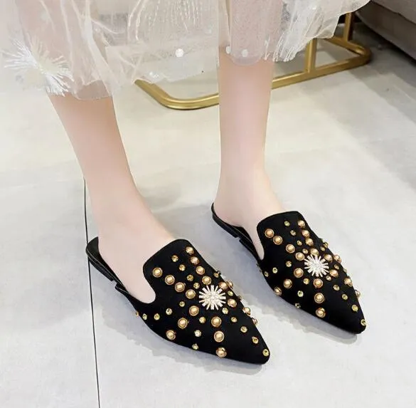 Beautiful Bling Square Heel Mule Slip On Shoes