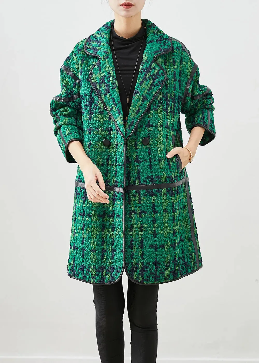 Beautiful Green Oversized Patchwork Cotton Coat Outwear Fall ML3202