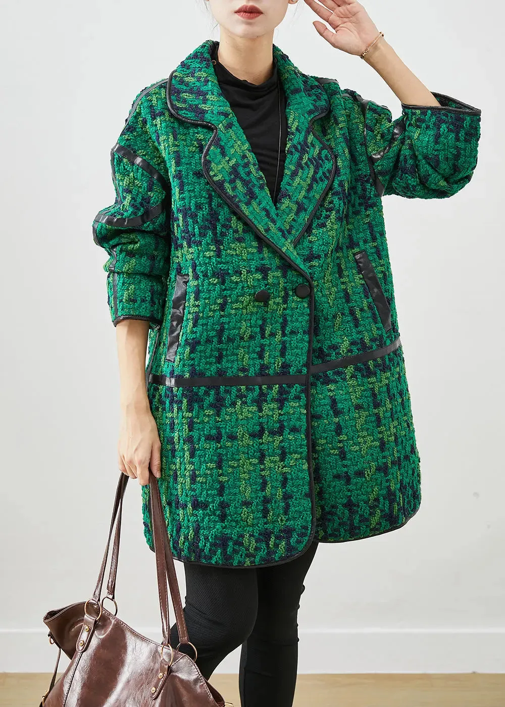 Beautiful Green Oversized Patchwork Cotton Coat Outwear Fall ML3202