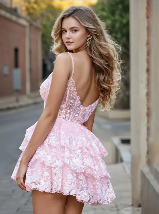 Beautiful Pearl Pink See-through Layers Homecoming Dresses