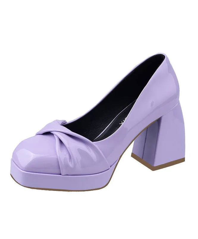 Beautiful Purple Cowhide Leather Splicing Chunky High Heels LY1758