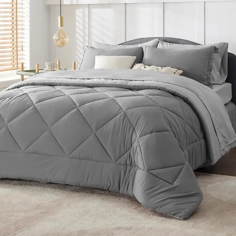 Bedsure Queen 7 Piece Bedding Set, Gray