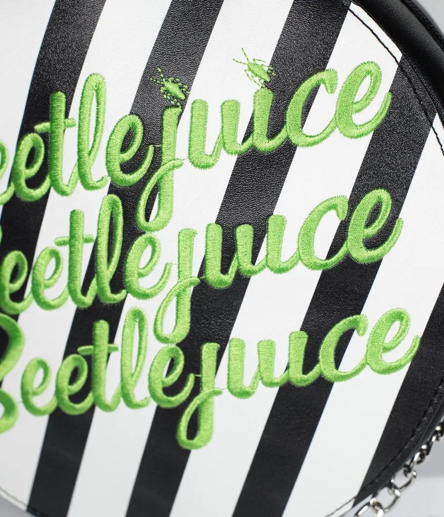 Beetlejuice Black and White Striped Round Crossbody Purse