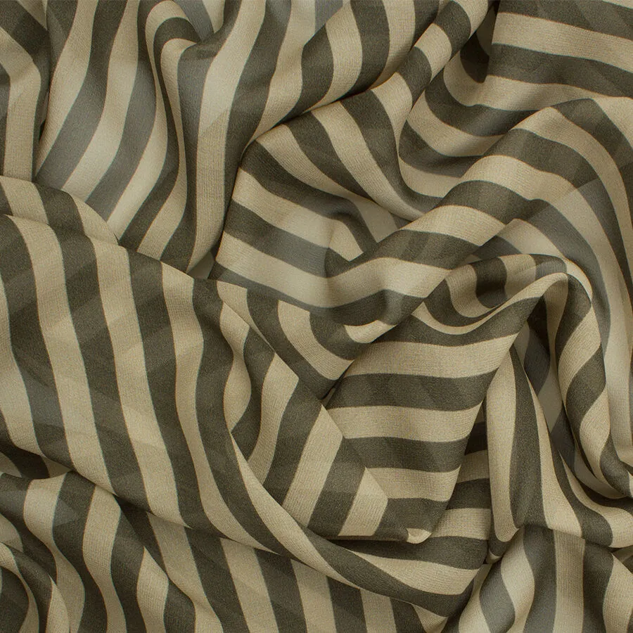 Beige & Black Striped Silk Georgette