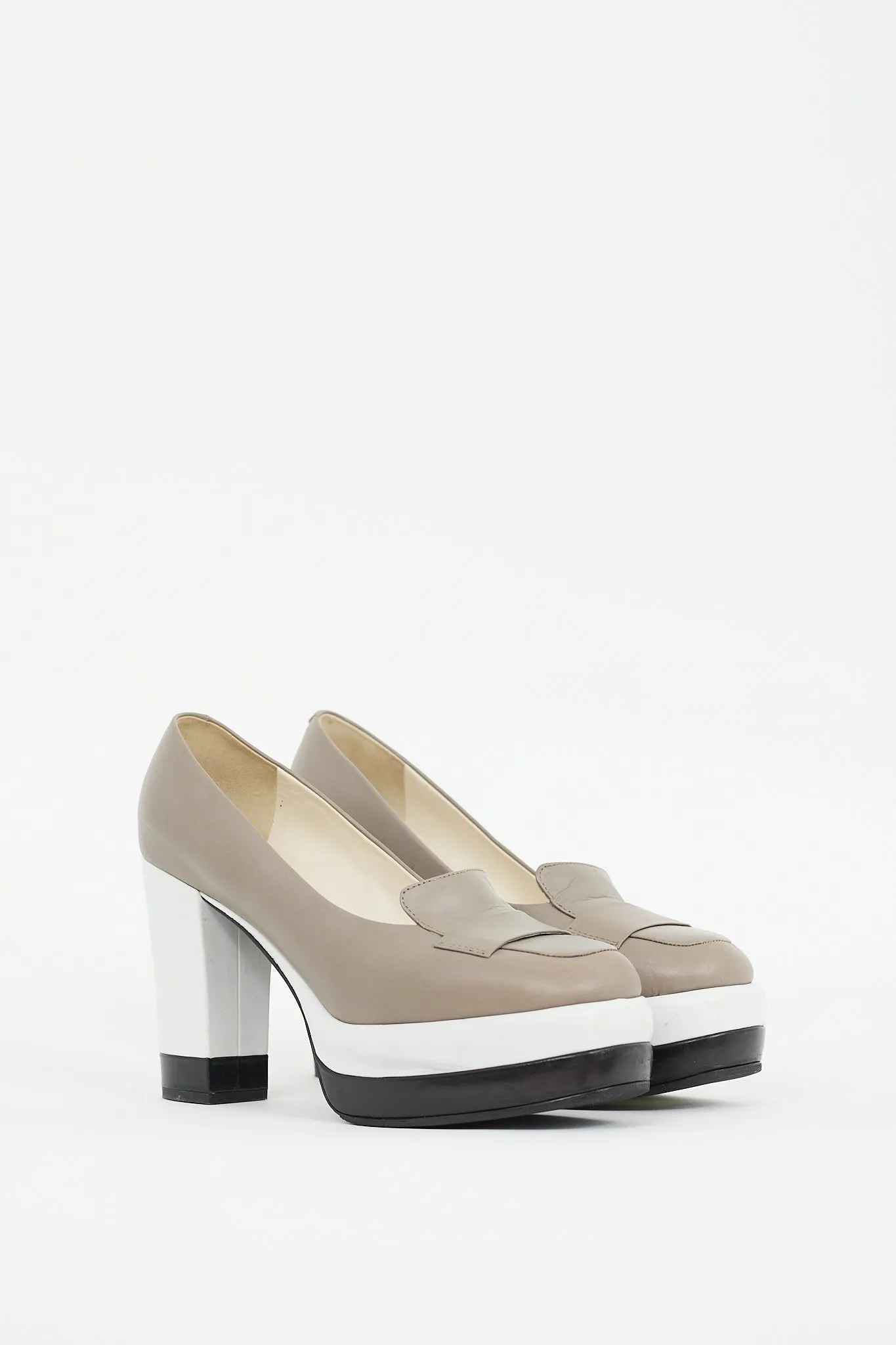 Beige & Multi Leather Colourblock Platform Loafer