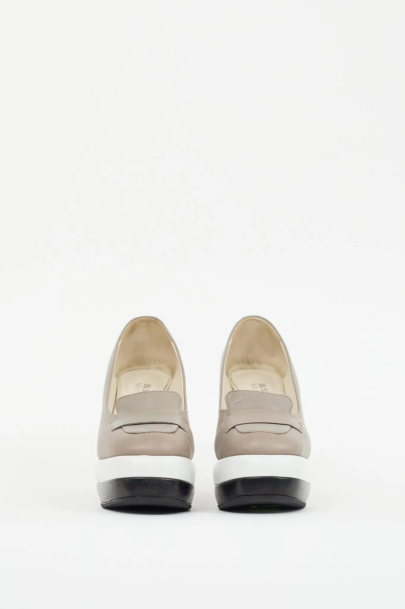 Beige & Multi Leather Colourblock Platform Loafer