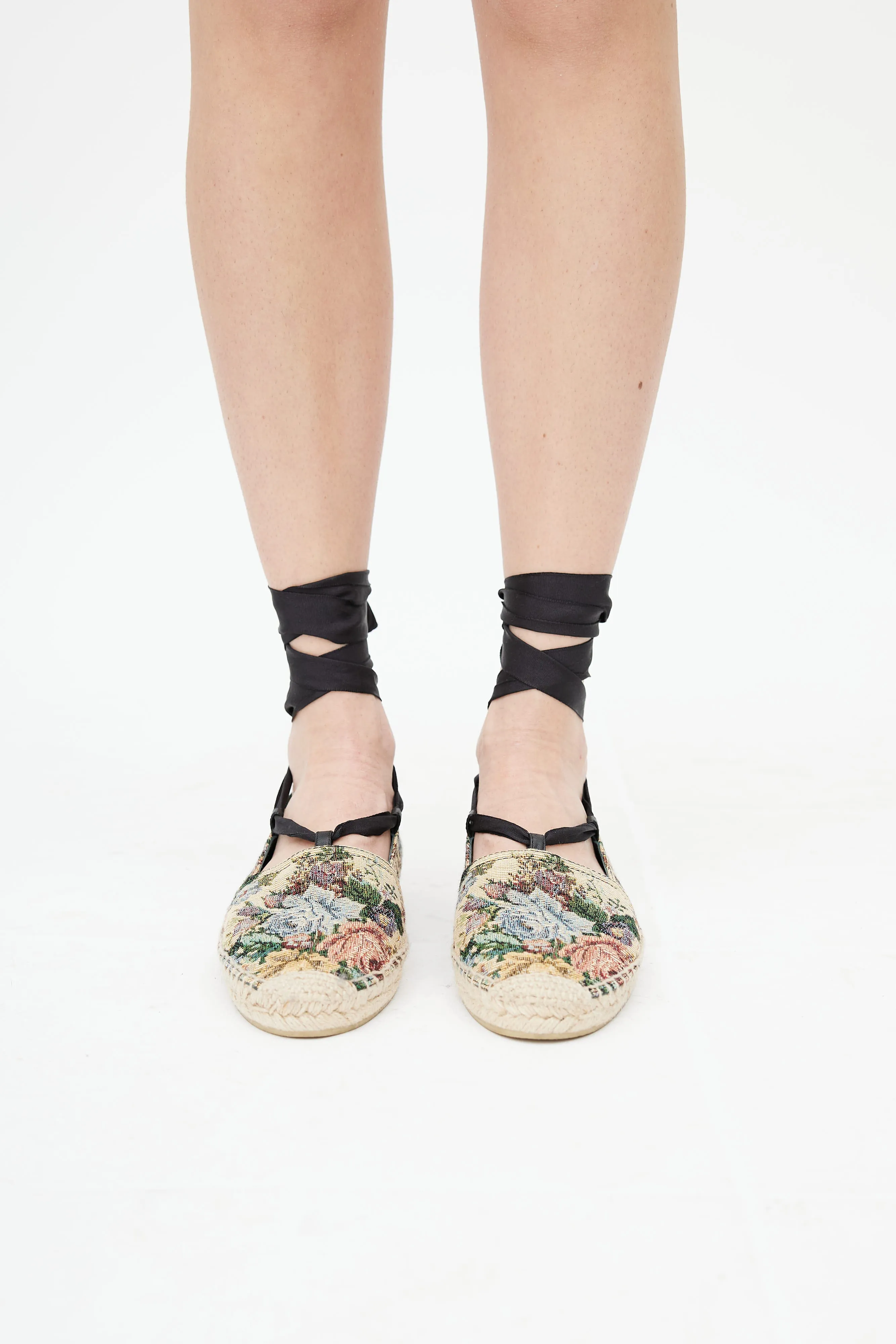 Beige & Multicolour Woven Floral Espadrille