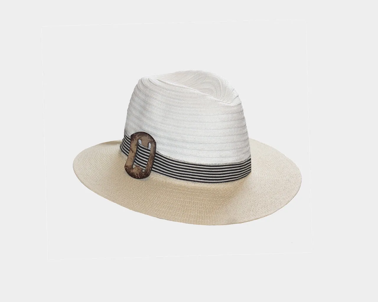 Beige & White Fedora Style Sun Hat - The East Hampton