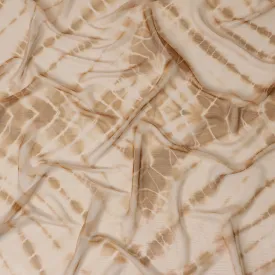 Beige and Ivory Synthetic Chiffon Fabric with Tie-Dye Design, 110 cm Width-D20682