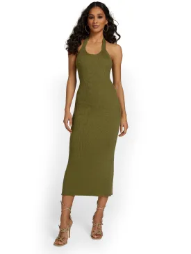 Beige Botany Halterneck Ribbed Knit Midi Dress - Brands We Love