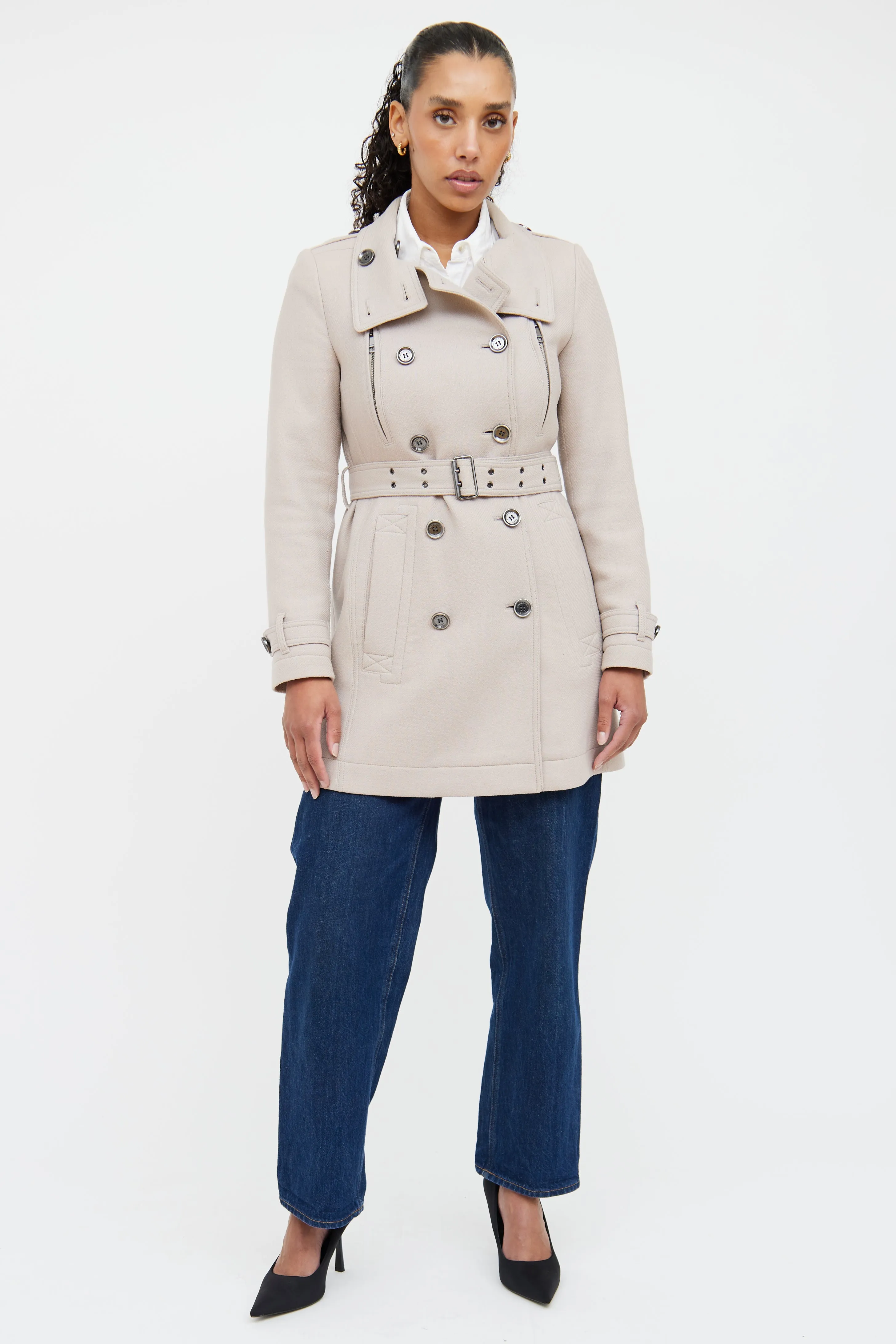 Beige Brit Mauve Wool Blend Coat