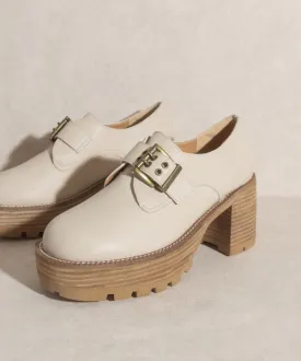 Beige Buckled Platform Loafers