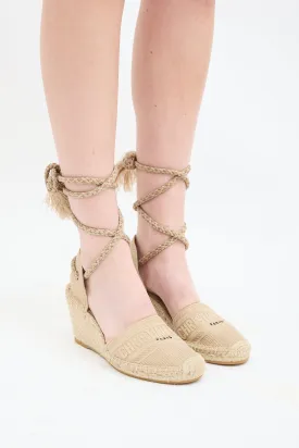 Beige Canvas Granville Wraparound Espadrille Wedge