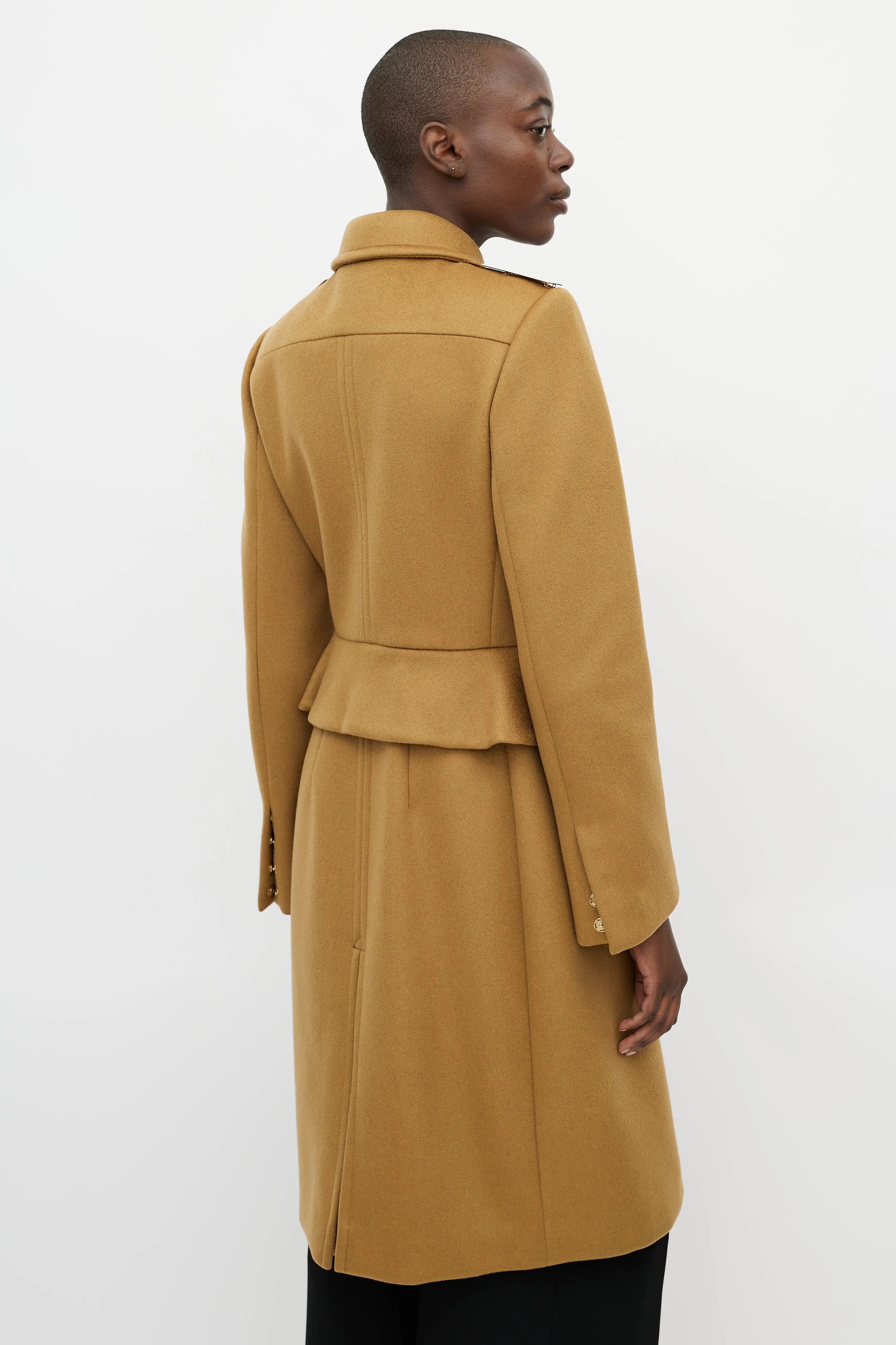 Beige Cashmere Peplum Coat