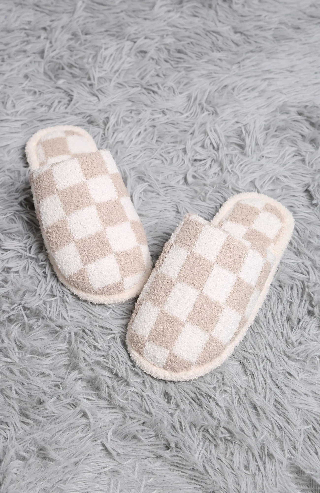 Beige Checkered Slippers