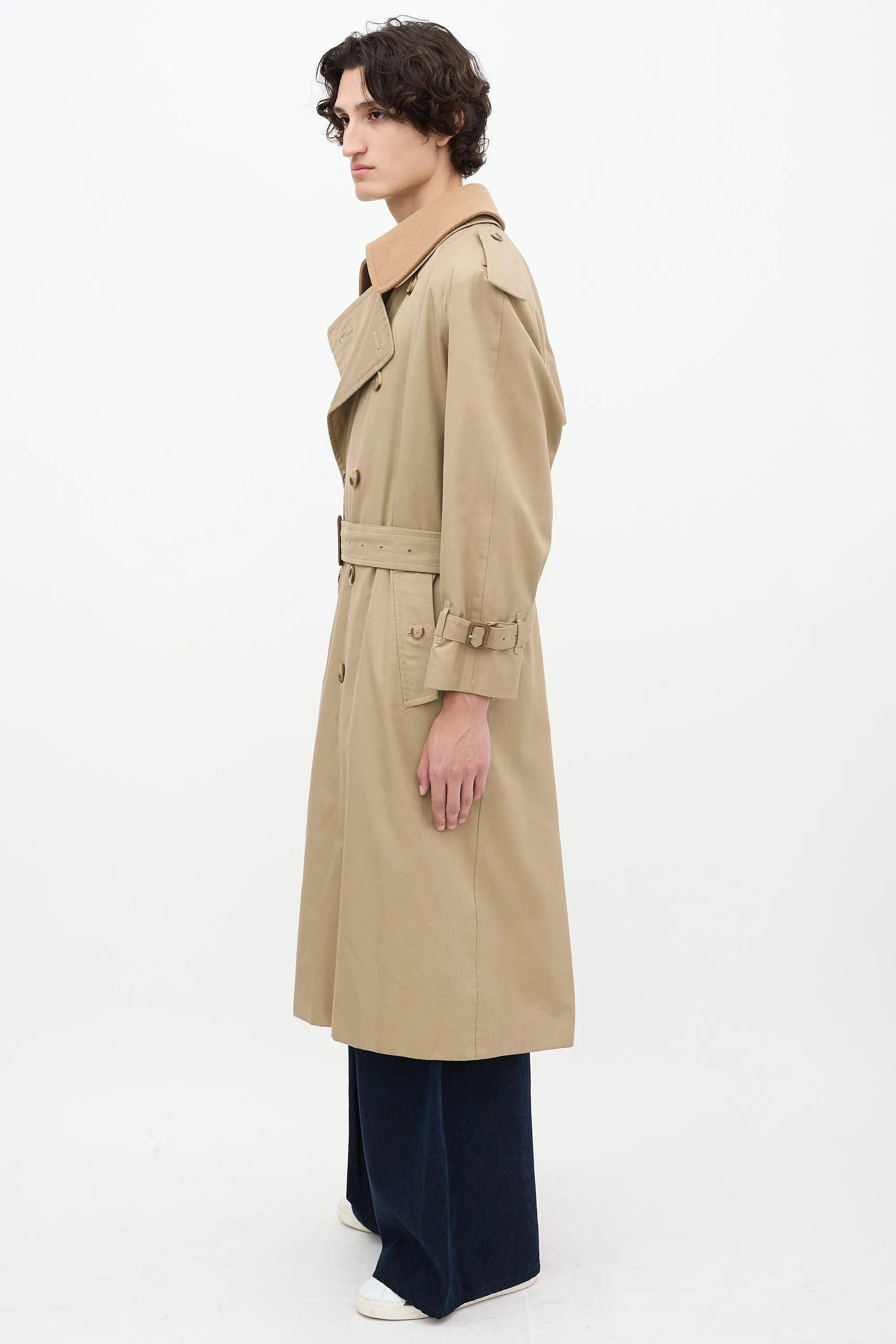 Beige Detachable Collar Belted Trench Coat