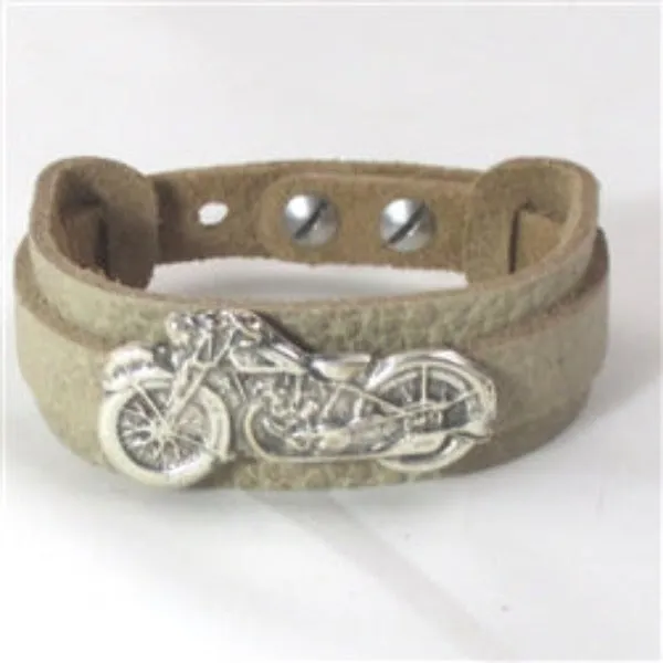 Beige Harley Davidson Motorcycle Leather Cuff Bracelet