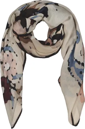 Beige macro floral cashmere scarf