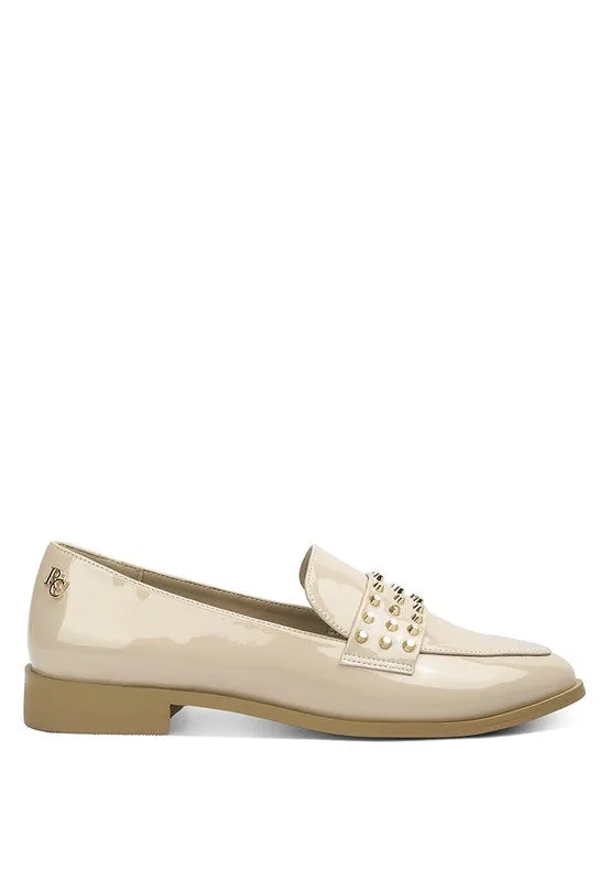 Beige Meanbabe Semicasual Stud Detail Patent Loafers