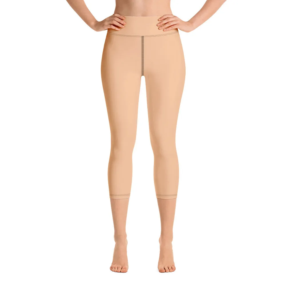 Beige Nude Yoga Capri Leggings, Pastel Nude Solid Color Women's Tights-Made in USA/EU/MX