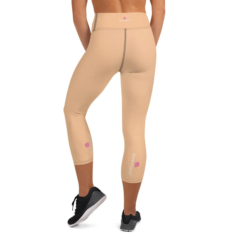 Beige Nude Yoga Capri Leggings, Pastel Nude Solid Color Women's Tights-Made in USA/EU/MX