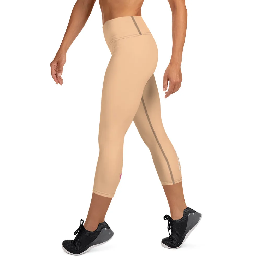 Beige Nude Yoga Capri Leggings, Pastel Nude Solid Color Women's Tights-Made in USA/EU/MX