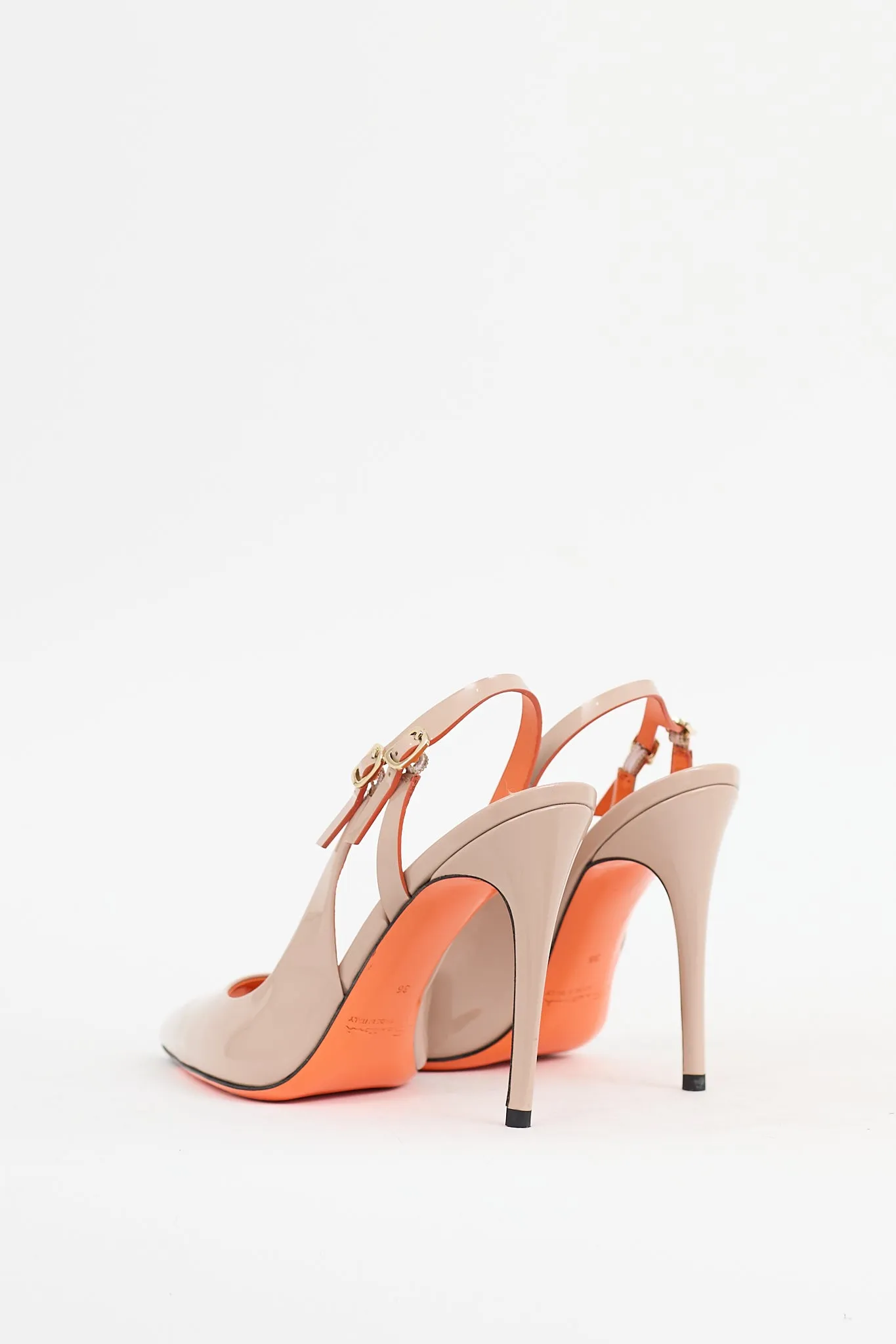 Beige Patent Leather Slingback Heel