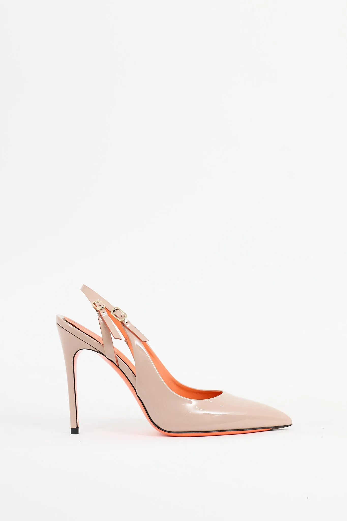 Beige Patent Leather Slingback Heel