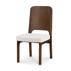 Beige Performance Fabric & Brown Solid Ash Wood Curved Back Armless Dining Chair (Set of Two)