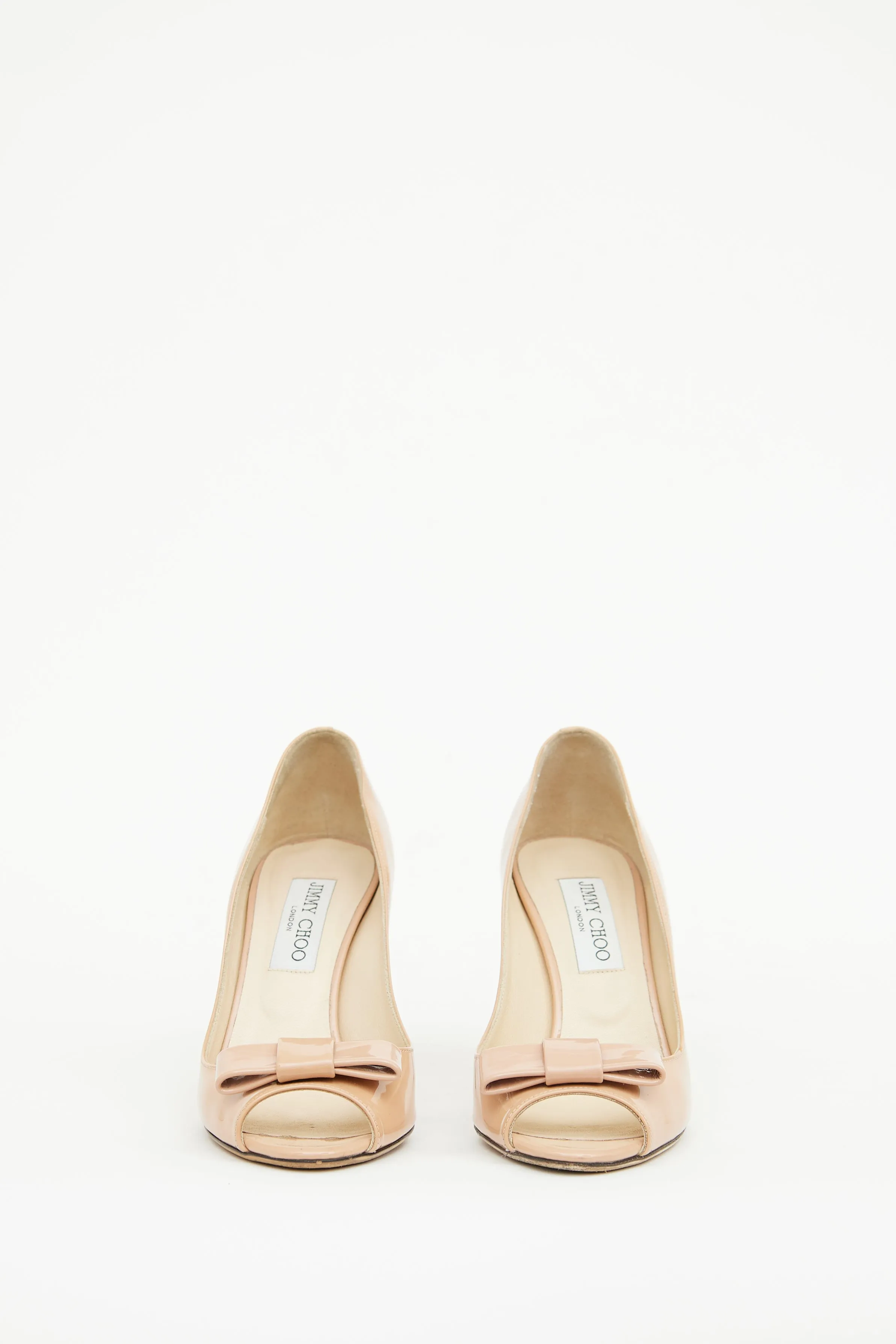 Beige Pink Patent Peep Toe Pump