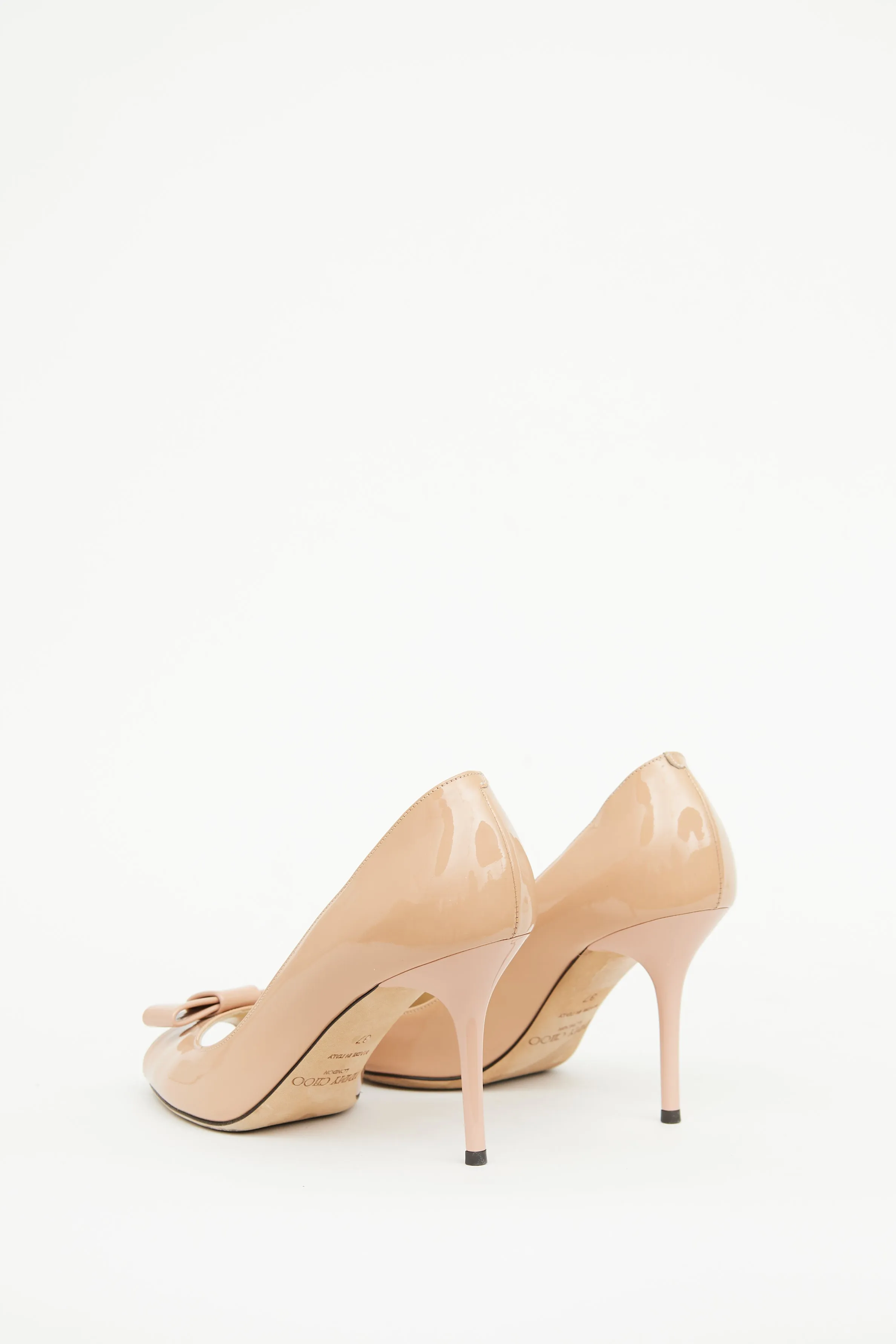 Beige Pink Patent Peep Toe Pump