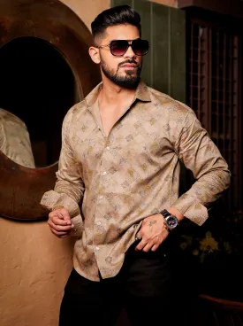 Beige Satin Print Premium Shirt