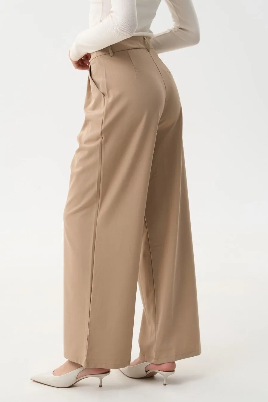 Beige Wide Leg Pants