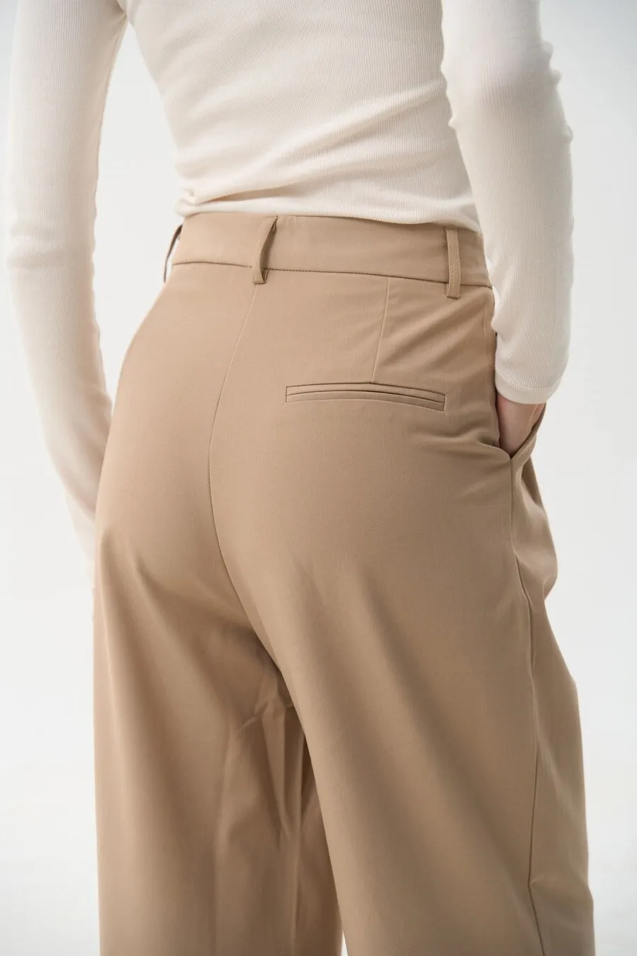 Beige Wide Leg Pants