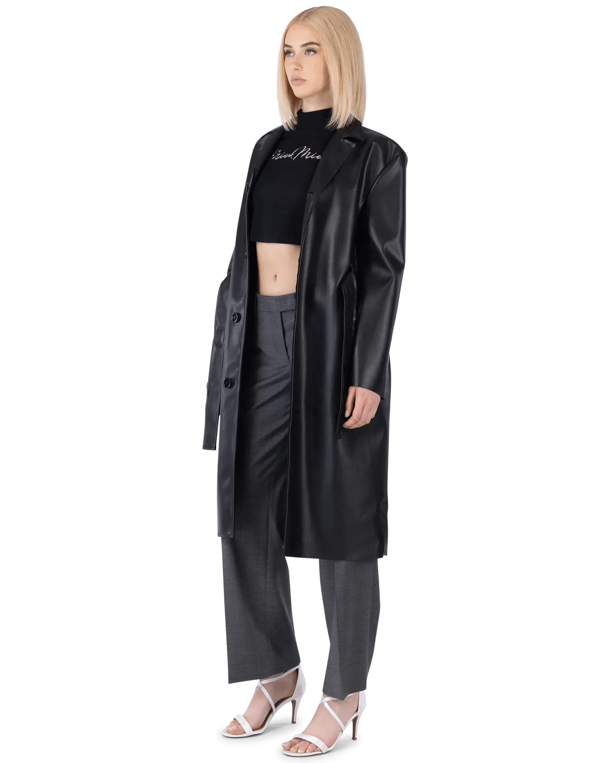 Belted Faux Leather Trench Coat